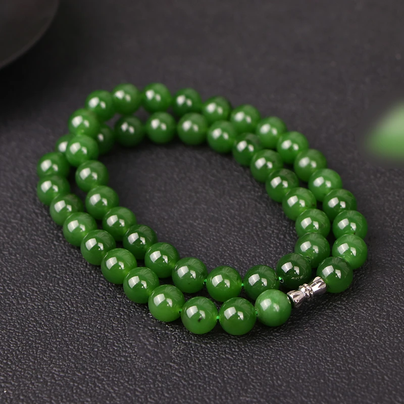 天然和田玉果阳绿圆珠标准妈妈链（多样性发其一）