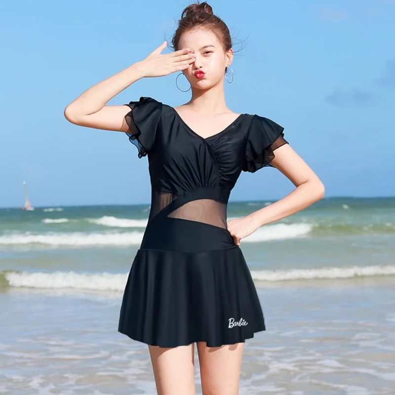 【芭比连体泳衣】女款高档泳衣网红款大码遮肚显瘦夏日时尚海边温泉