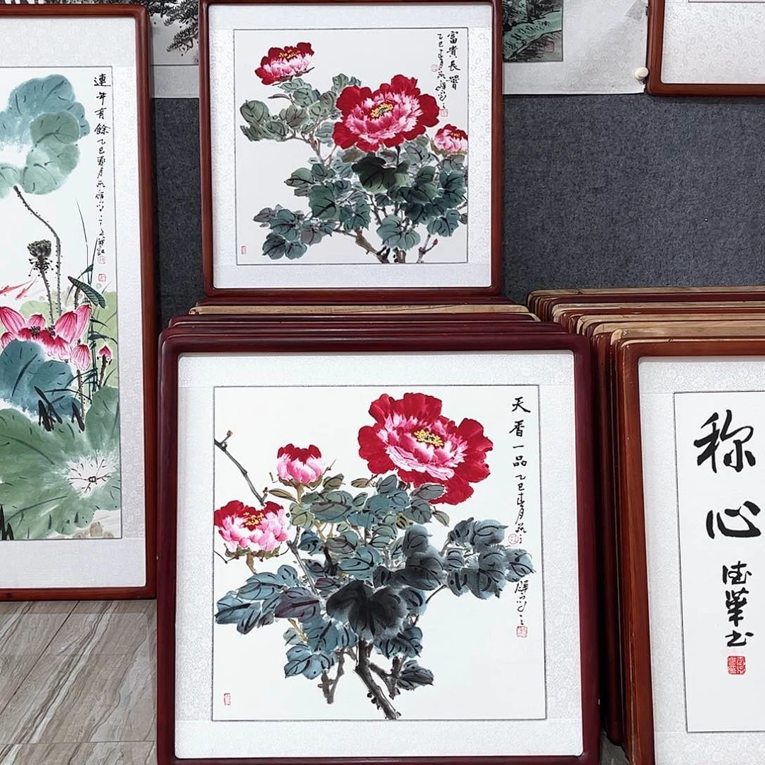 国画书画作品带框63×63厘米