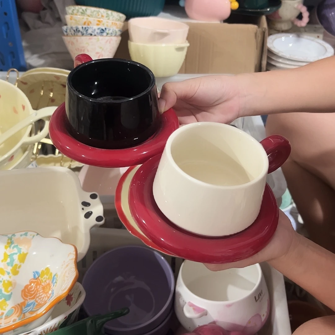 瓷片黑白咖啡杯两套微瑕