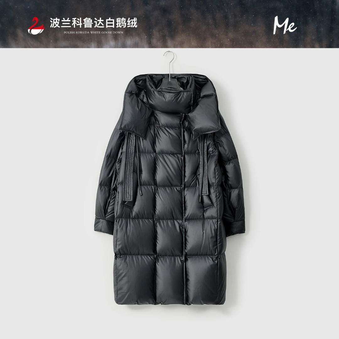 ME【波兰进口科鲁达黑钻飘带及膝系列】白鹅绒中长款羽绒服MEQA4020