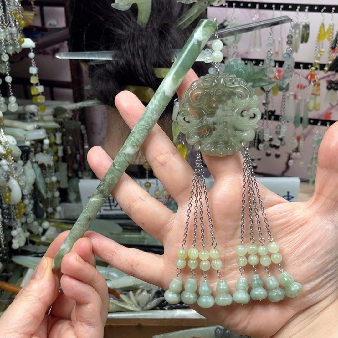 岫玉未镶嵌发饰长度18.5厘米左右