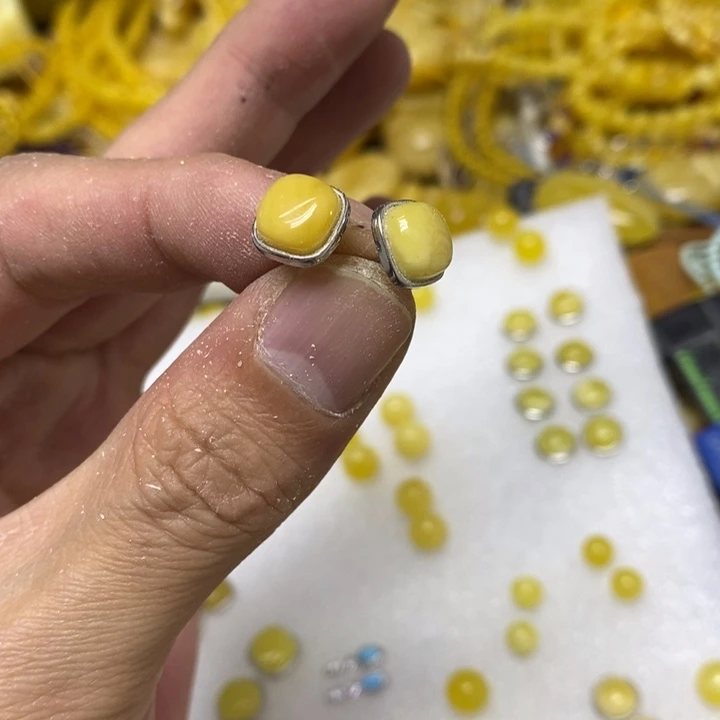 裸石蜜蜡银S925镶嵌耳钉