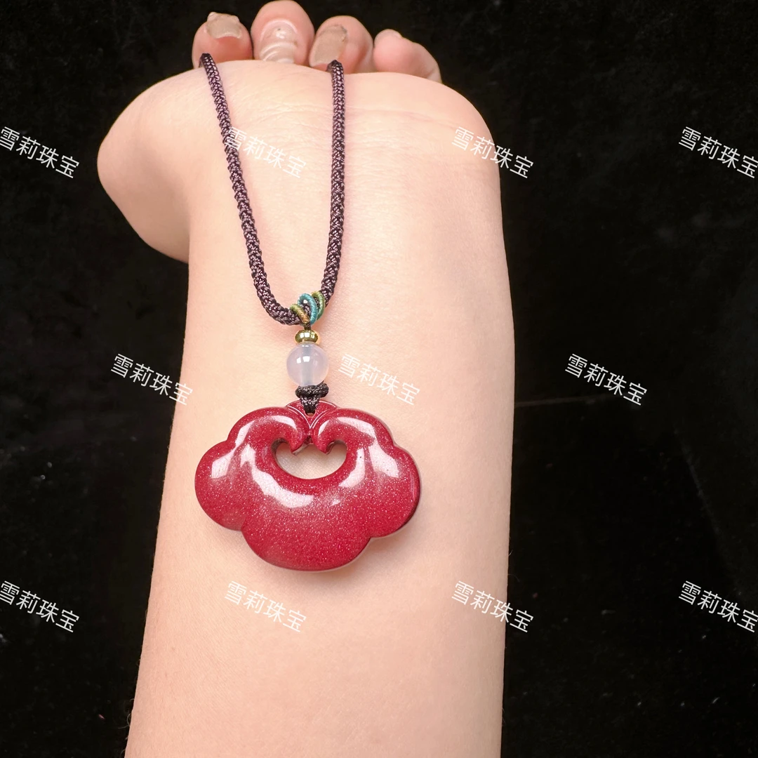 含辰砂工艺品【雪梨珠宝】朱砂紫金砂祥云如意锁吊坠