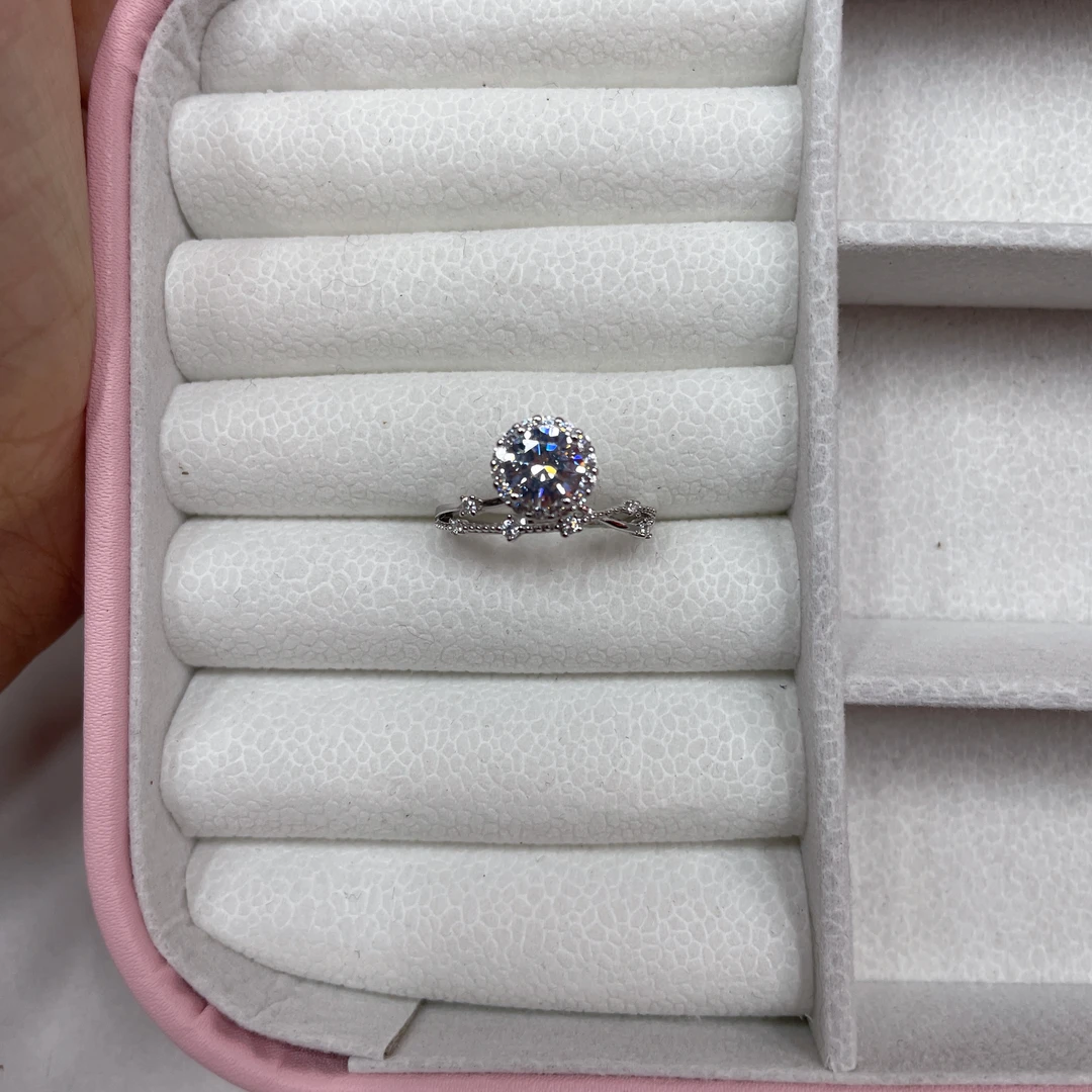 铜合金戒指 7316 立体花苞非石戒指 银色底