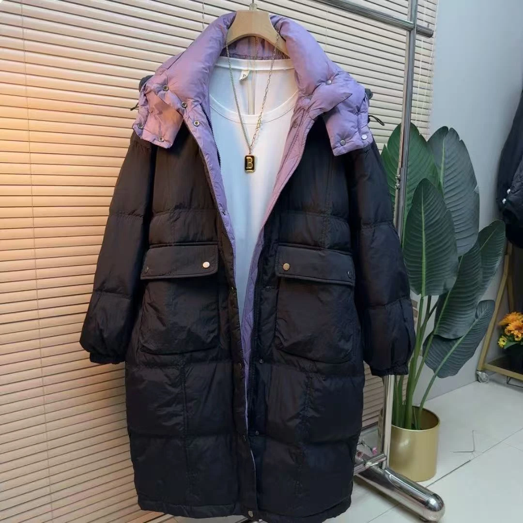 胖mm欧货时尚冬季保暖连帽中长款韩版21513宽松轻奢百搭棉服