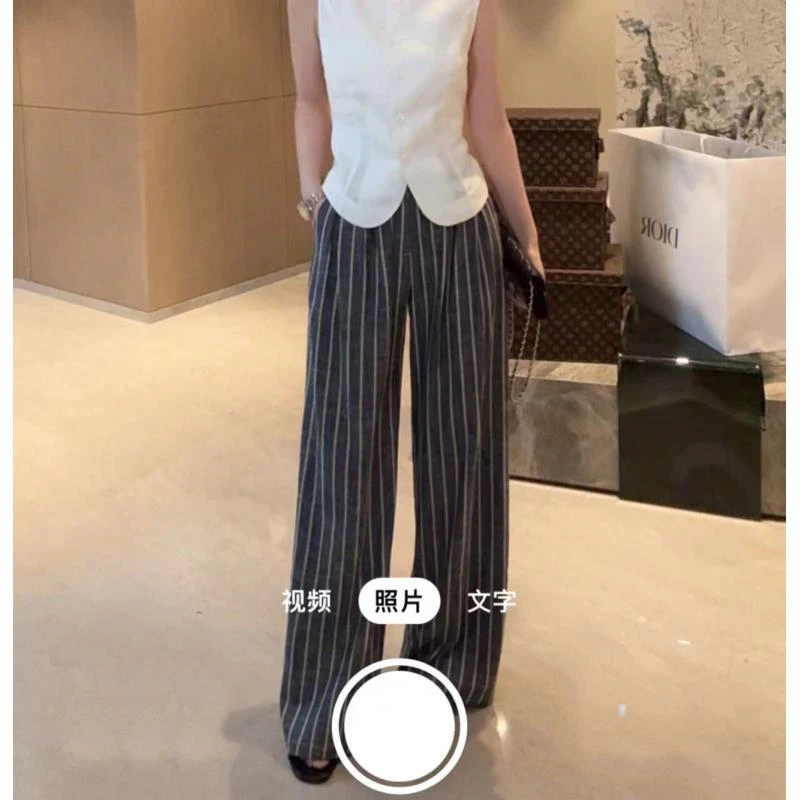 LUOZHIYIN/罗知音P110266Z条纹直筒休闲裤百搭中高腰显瘦裤子