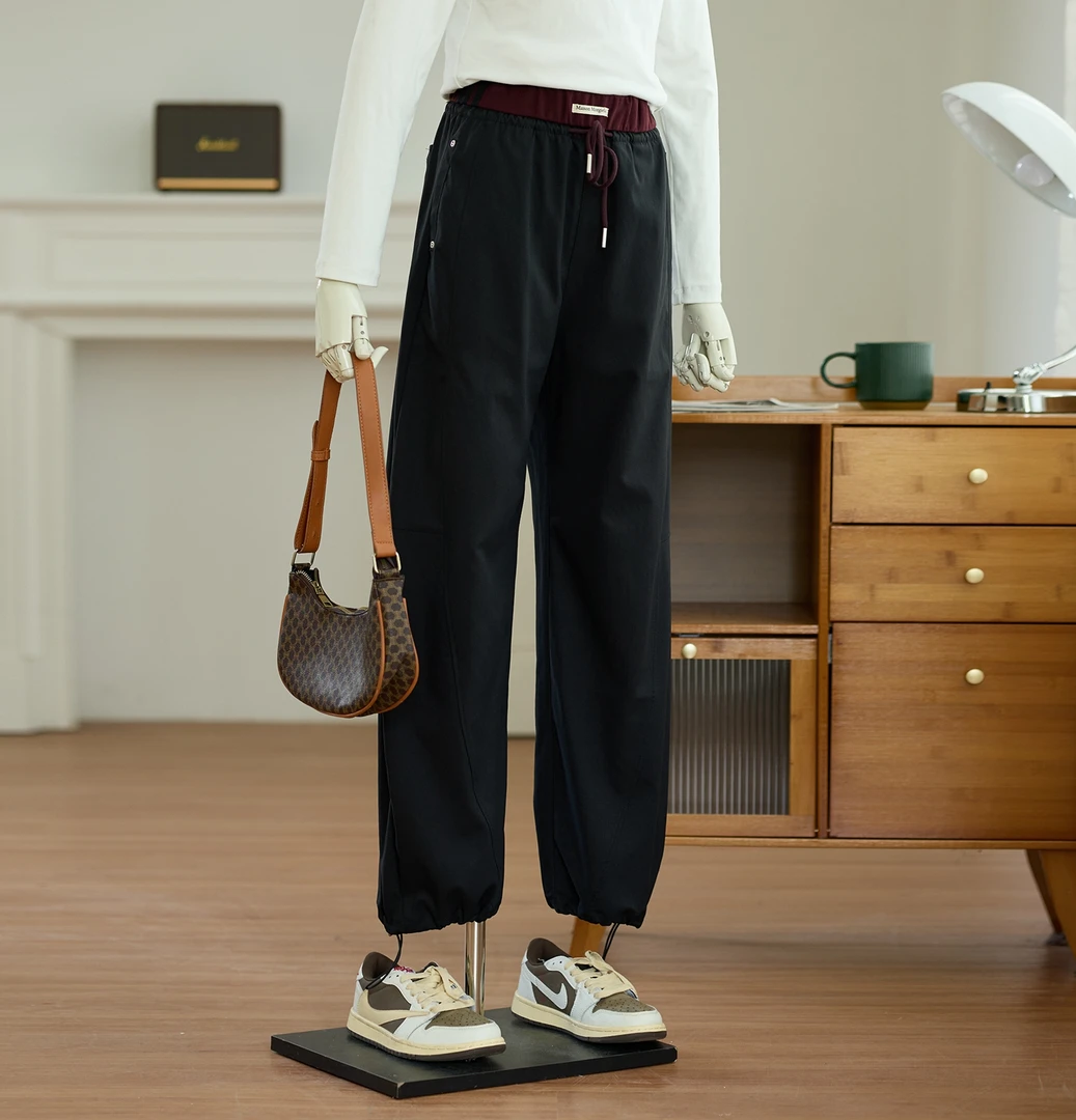 琴川谷口袋工装裤纯色长裤休闲裤女裤九分裤卫裤百搭秋季阔腿束口