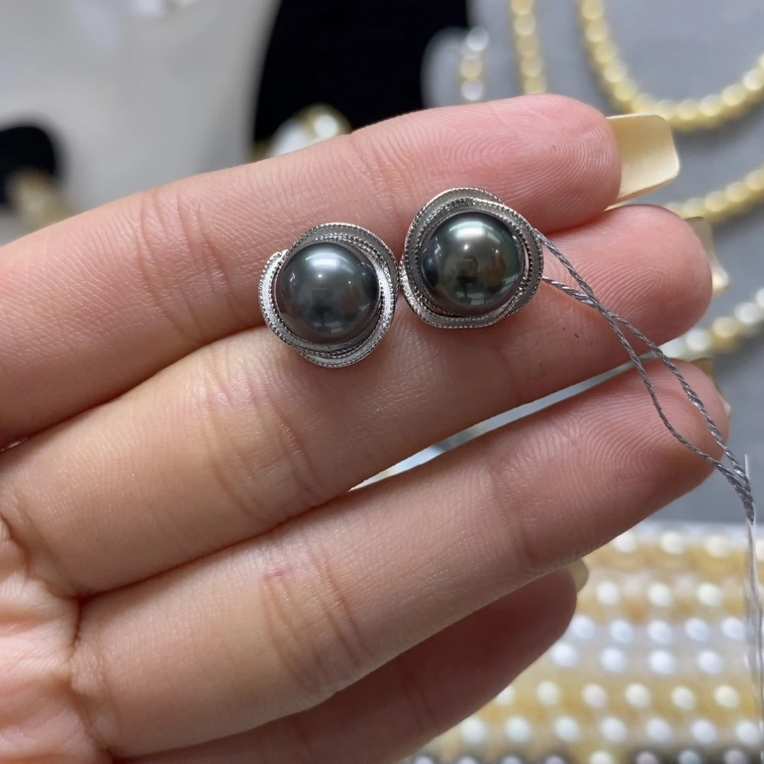 海水珍珠耳饰银S925镶嵌