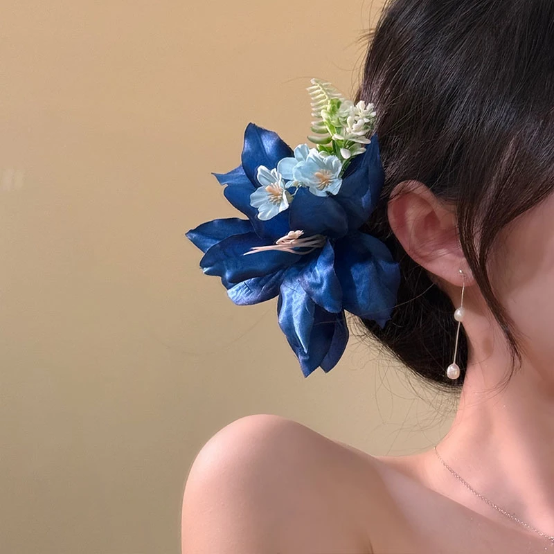 【小岛风情】海边度假风花朵发夹蓝色百合花侧边夹头花氛围感发卡女