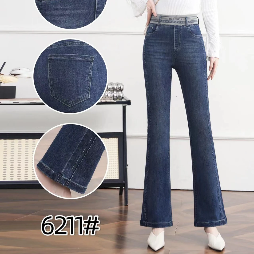 春季新款松紧牛仔喇叭裤