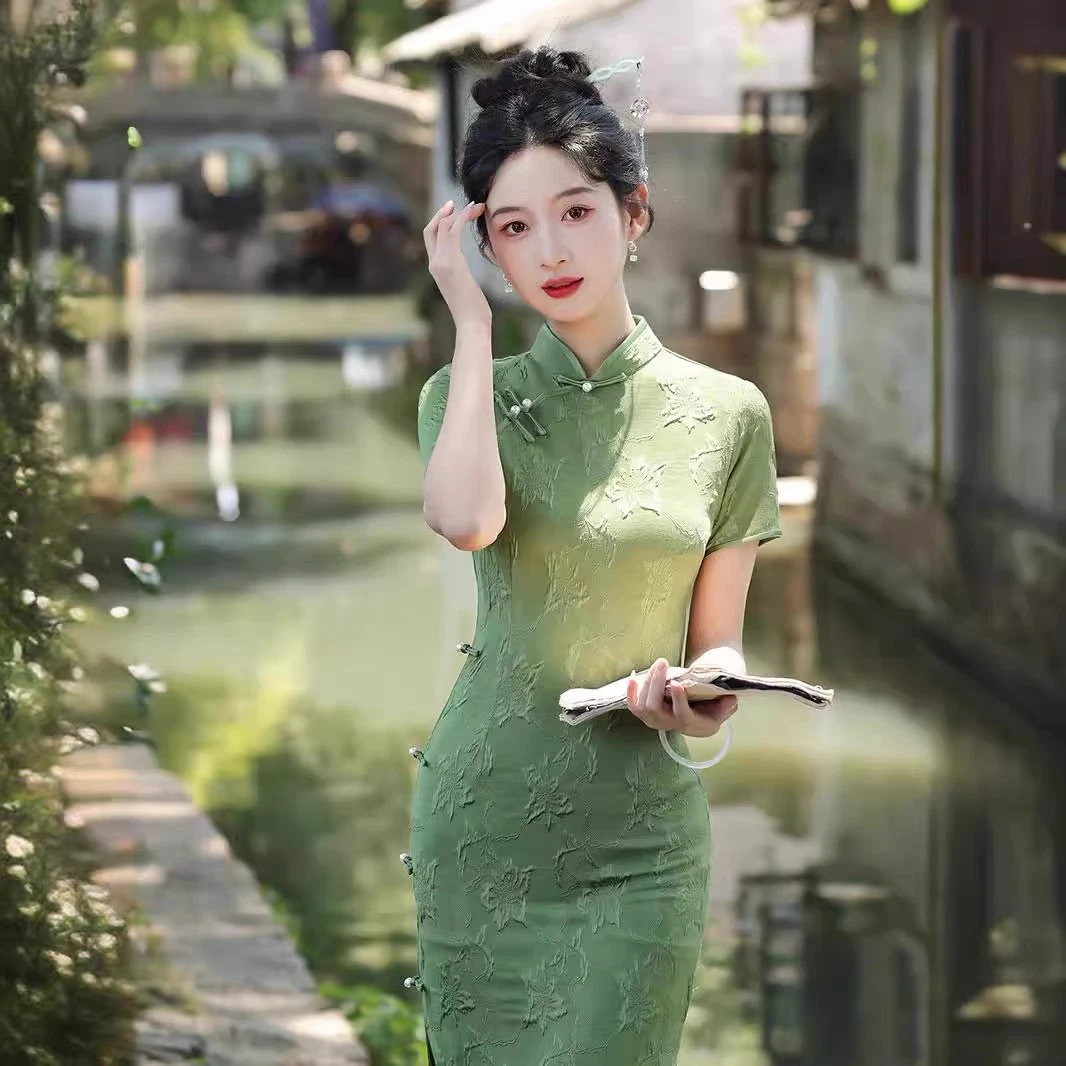 苏故里【东方美人】重工春秋夏款短袖无袖挂脖旗袍修身显身