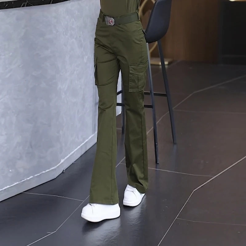 918单条喇叭裤新款户外修身版长裤军旅风遮肉显瘦时尚休闲迷彩裤