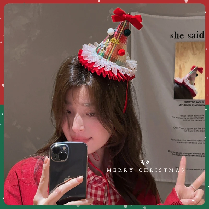 圣诞节蝴蝶结立体圣诞帽发饰女2025新款头饰秋冬派对毛绒饰品