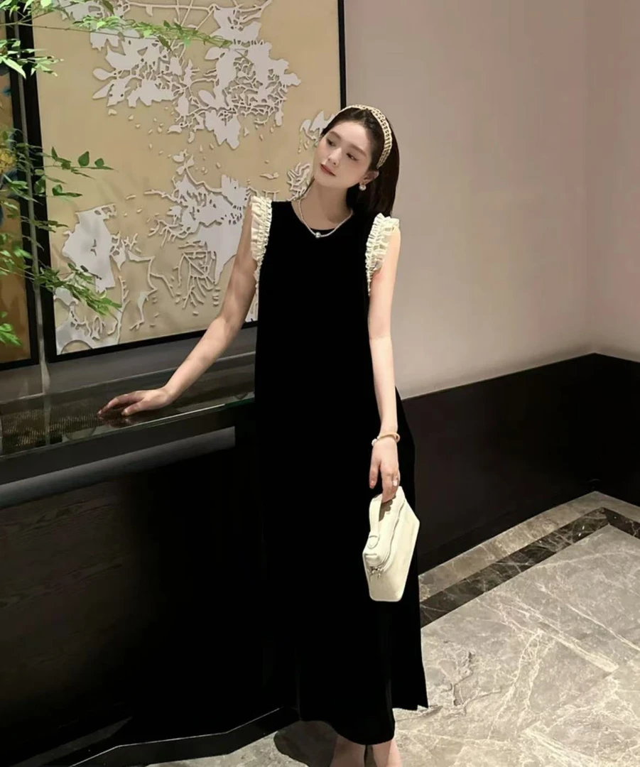 LINGAN林感R123202W法式裙子夏季不褪色小黑裙街头风连衣裙