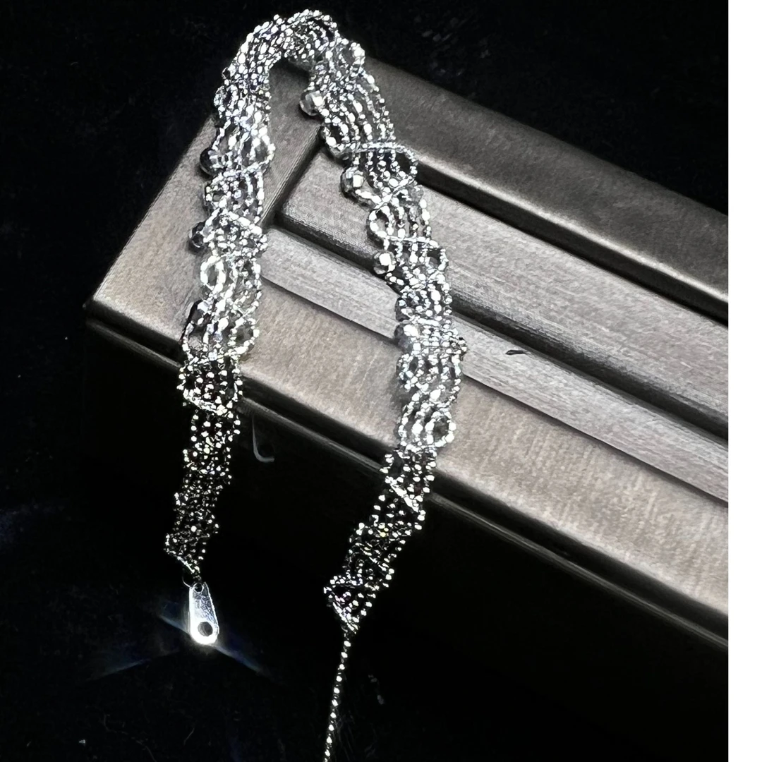 925银手链 925银镭射工艺编织手链手工气质轻奢时尚