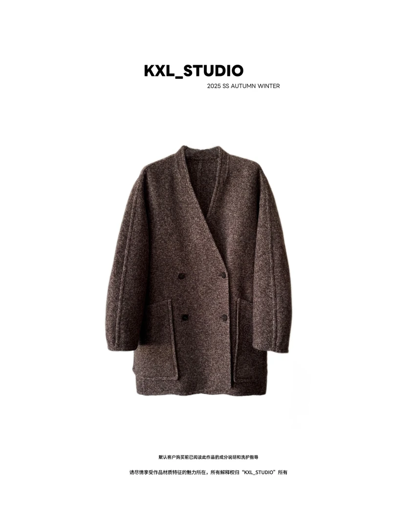 KXL-STUDIO｜Alpaca_圈圈花纱羊驼羊毛双排扣廓形大衣25889