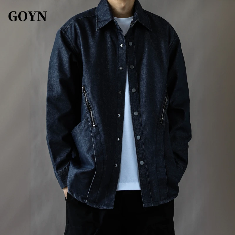 GOYN男装美式复古宽松休闲潮流秋季2025新款男士牛仔翻领夹克外套