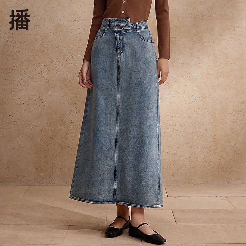 【达人专属】播不规则双层腰头牛仔半裙BDR1BD0172