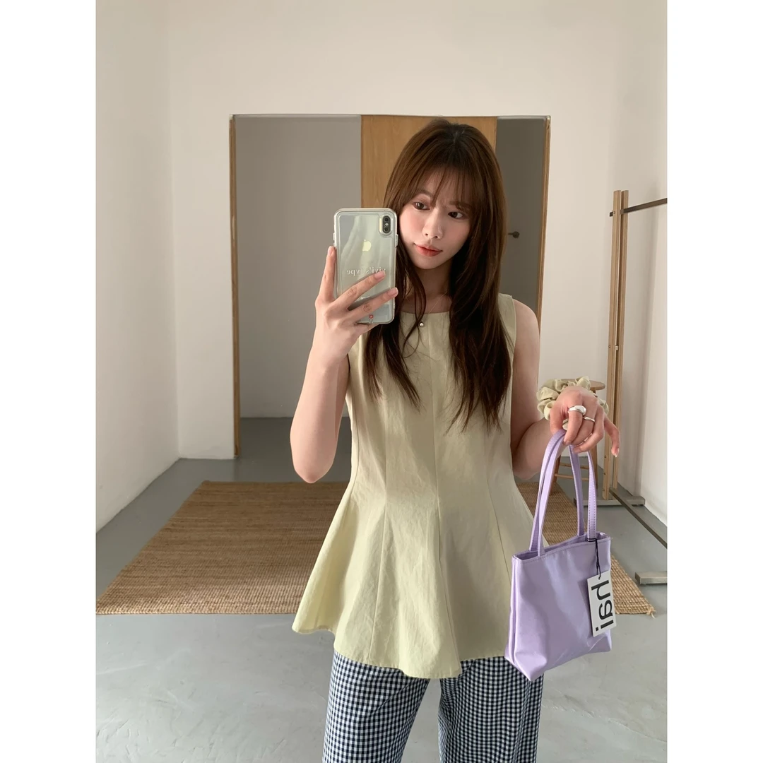 6279 韩版收腰温柔百搭无袖衬衫(衣长64） vvs