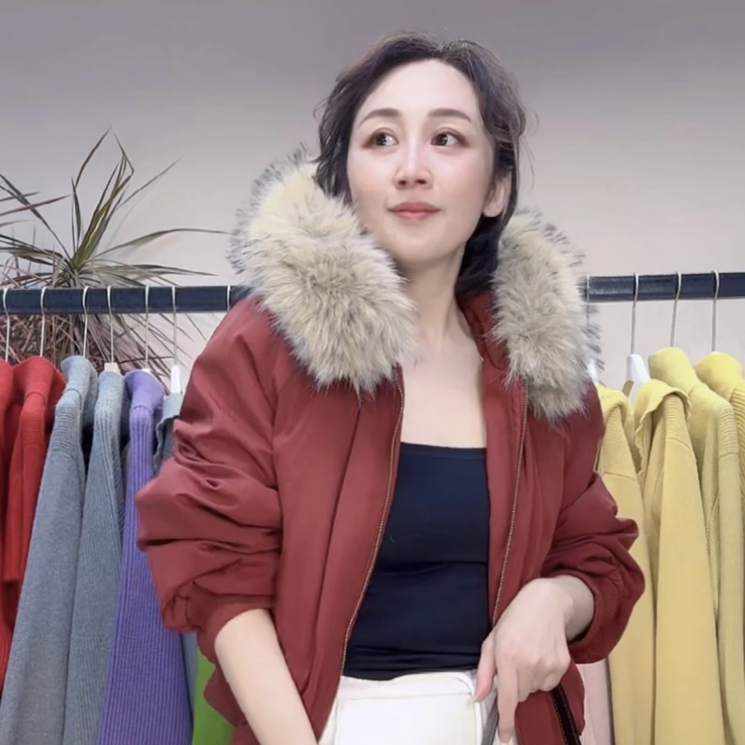8169冬款毛领外套KXJ（衣长55-56）