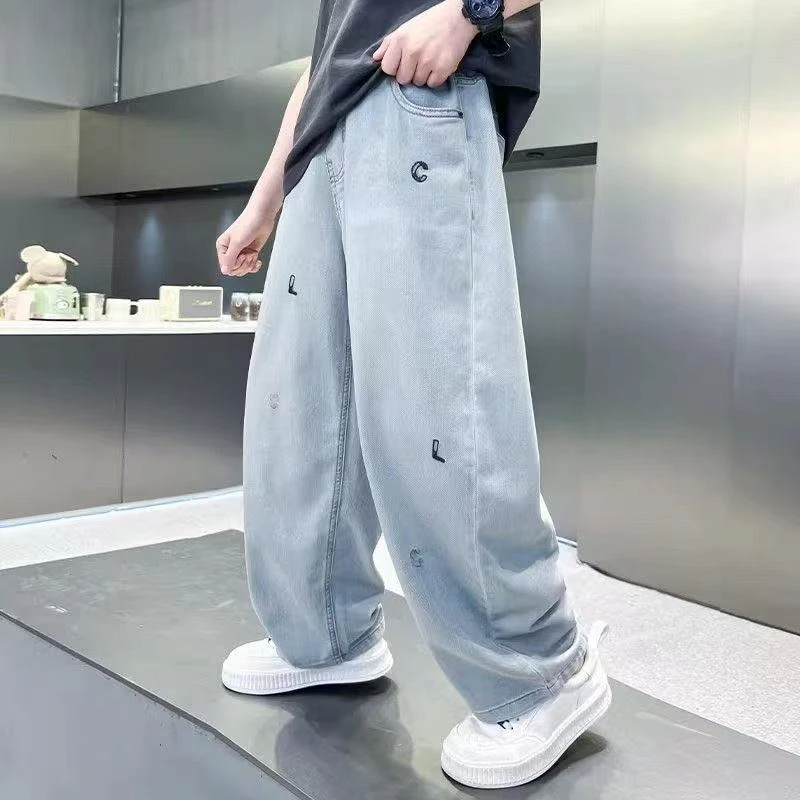 【简约薄款】夏季2025新款中大童潮韩版轻薄天丝牛仔裤防蚊裤9280