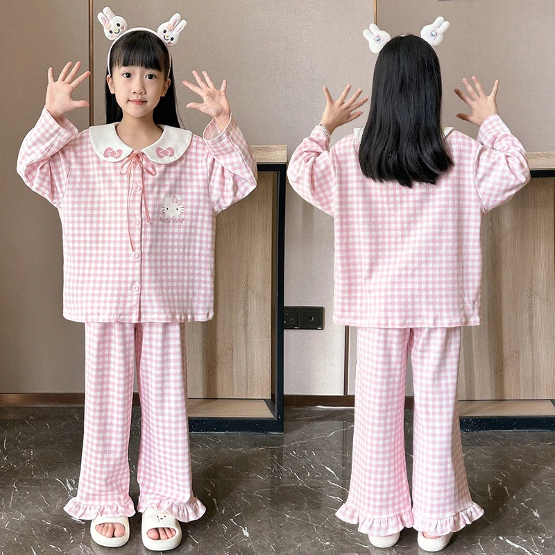 女童睡衣2025春秋季新款儿童长袖纯棉套装大童女孩公主洋气家居服