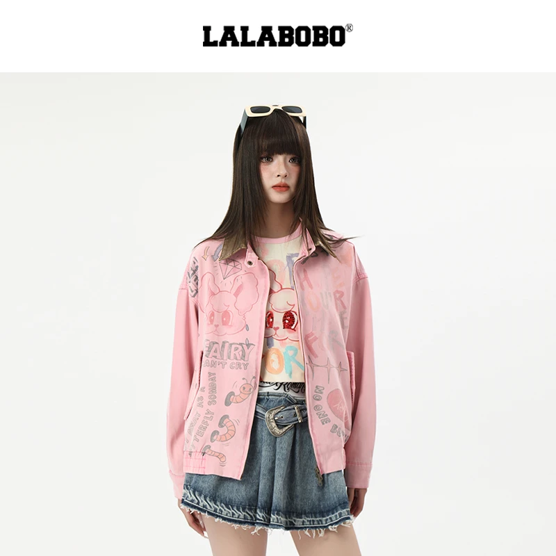 LALABOBO2025蛇年新款时尚休闲宽松印花水洗牛仔上衣LBEA-WSJW17