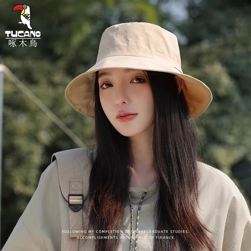 啄木鸟帽子女夏季海边出游防晒渔夫帽户外登山防紫外线大檐遮阳帽