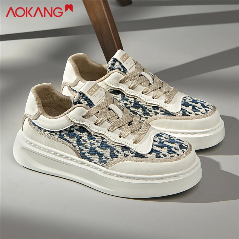 Aokang/奥康2025秋季时尚百搭保暖潮流厚底国风刺绣休闲潮流板鞋