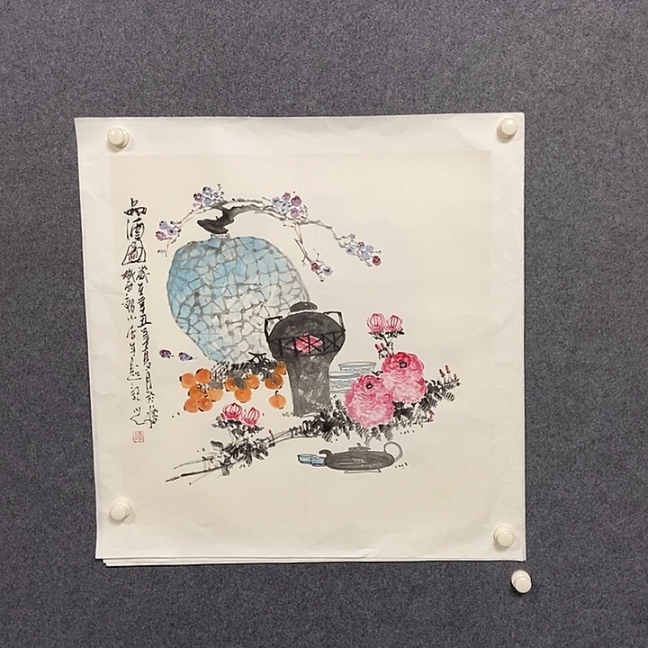 国画四尺斗方花鸟一幅