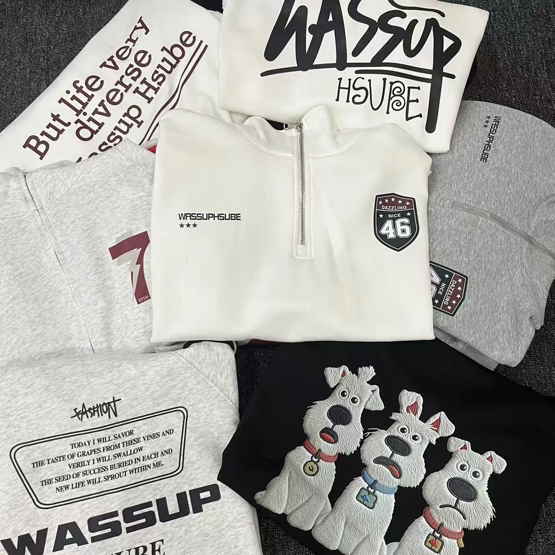WASSUP HSUBE【001-041】美式oversize设计款三条杠半拉链卫衣女