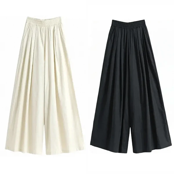 夏季新款薄气质百搭宽松松紧腰纯色简约高腰显瘦阔腿裤潮流休闲裤