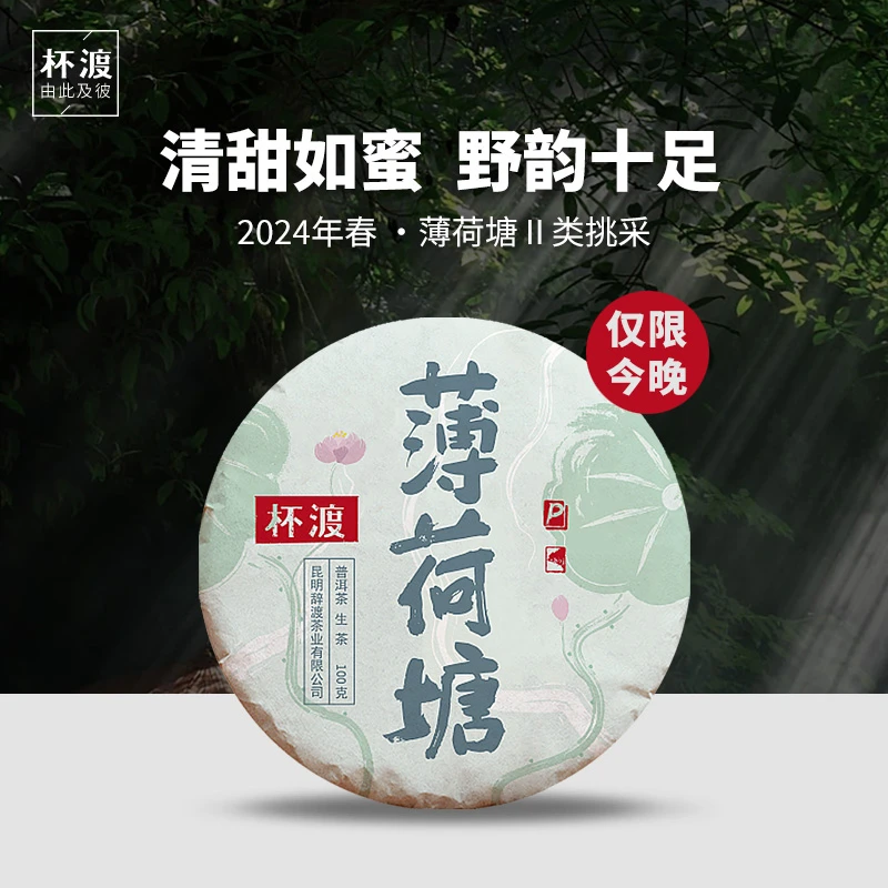 杯渡古茶【大漏！2024春薄荷挑采】易武古树纯料普洱生茶饼茶100g