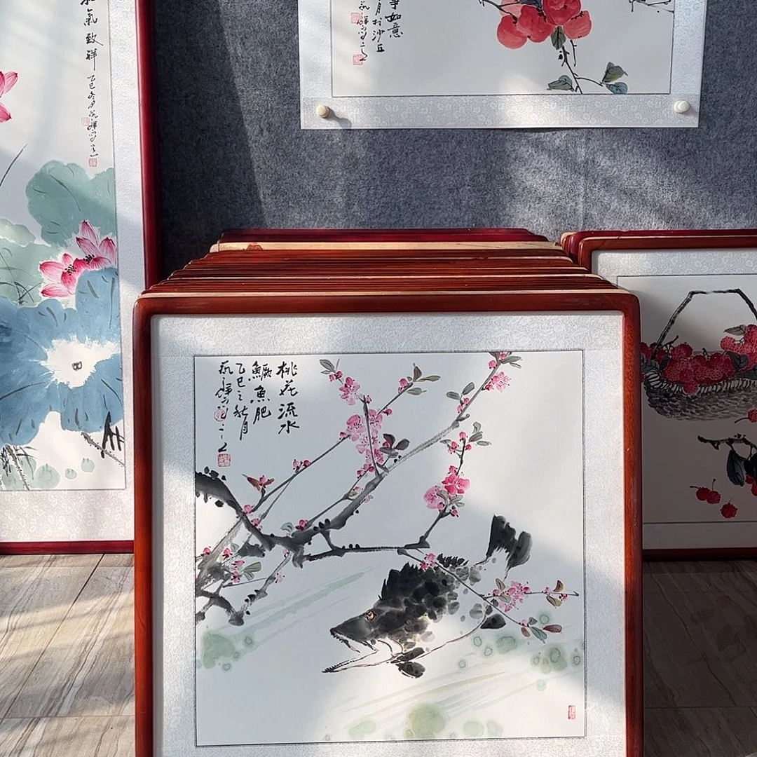 国画书画作品带框63×63