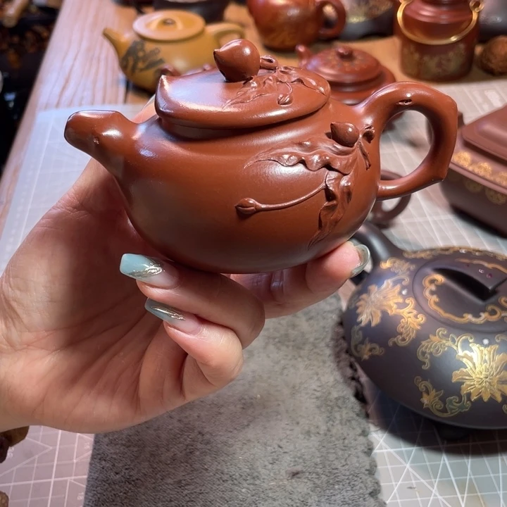 朱泥公道杯朱泥寿桃小壶200ml