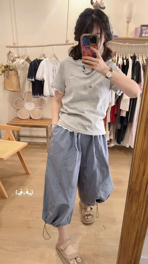 【芋圆西米露】洋气女装出行穿搭时尚百搭透气显瘦下摆抽绳休闲裤