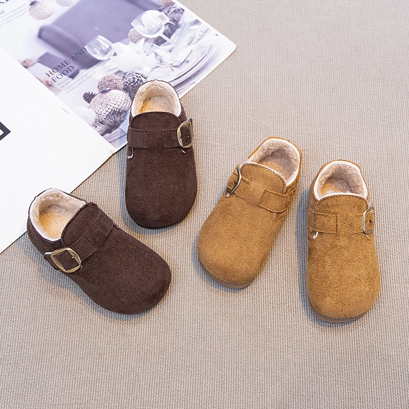 儿童加绒勃肯鞋2025冬季新款女童时尚休闲加厚棉鞋男童保暖豆豆鞋