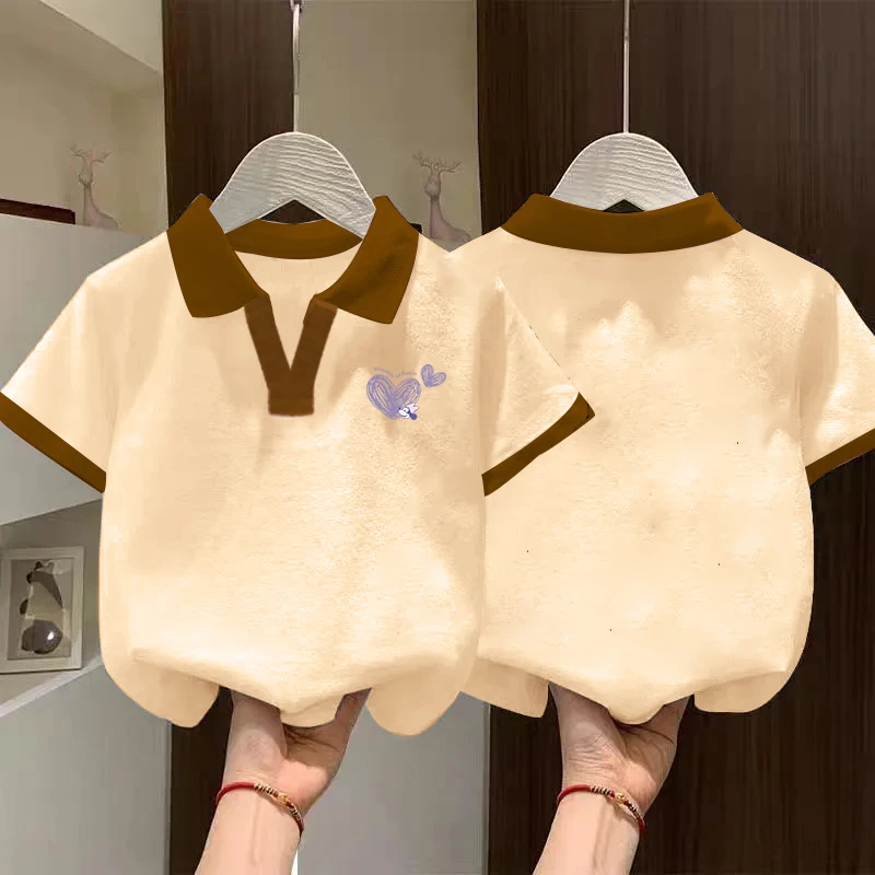 女童夏季2025新款纯棉休闲可爱女孩中大童短袖POLO衫休闲上衣潮