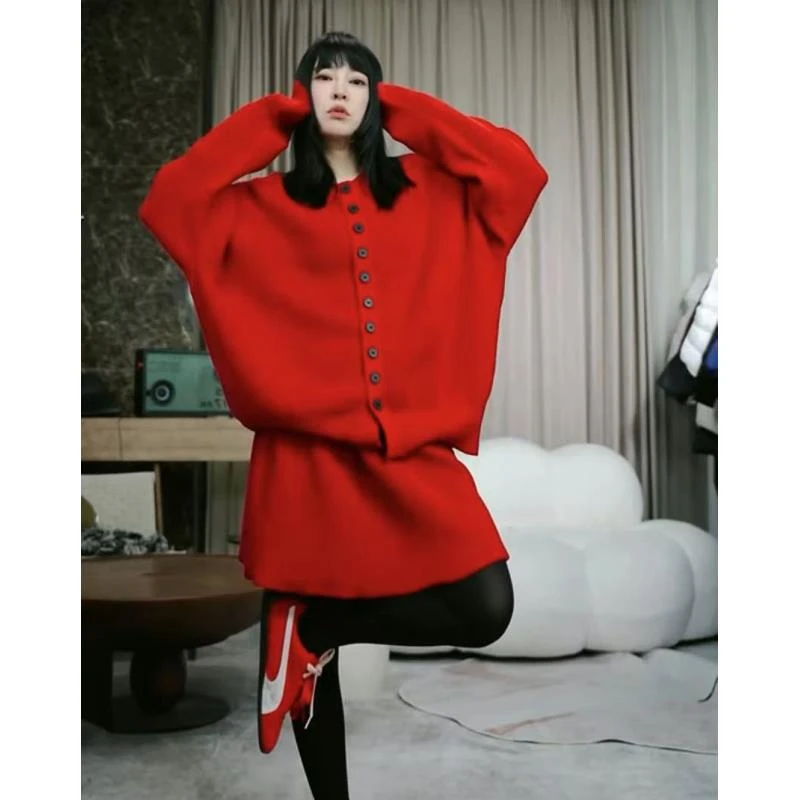 infobyfive2024冬季新款长袖宽松女士开衫扣子毛衣2DL0606