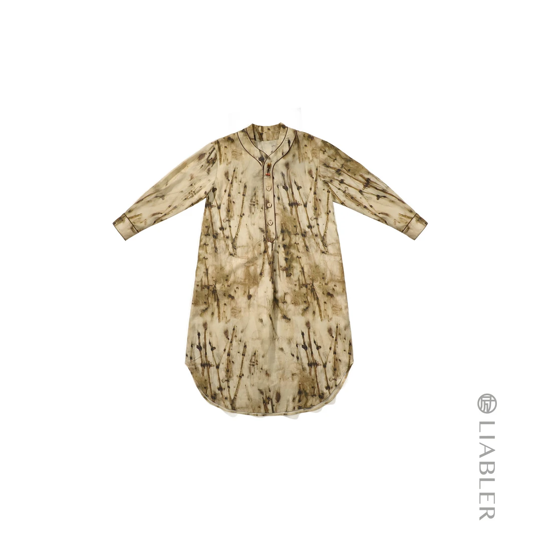 LIABLER/励【烟岚云岫】2025春夏晕染丝麻中式连衣裙 LSS25049D