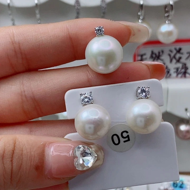 景***景银S925镶嵌淡水珍珠耳饰