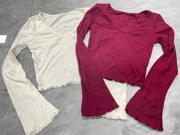 木耳喇叭裤袖网红修身T恤瑜伽服纯色常规性感健身