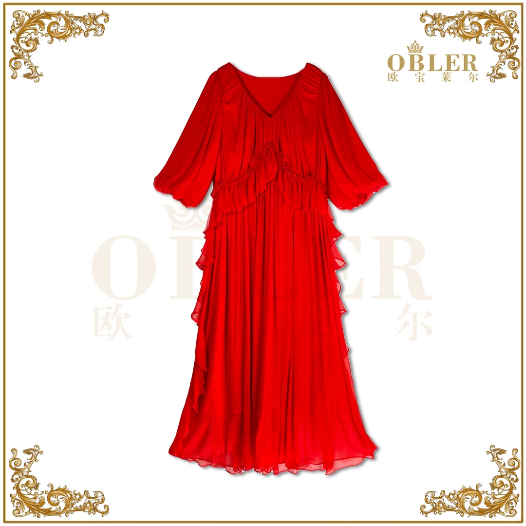 【勇者】欧宝莱尔时尚气质真丝连衣裙61-6725