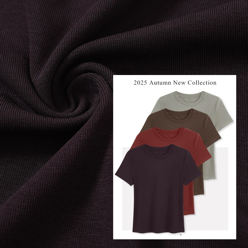 【极简】2025新款莱赛尔天丝面膜T气质显瘦短袖女夏季休闲弹力上衣