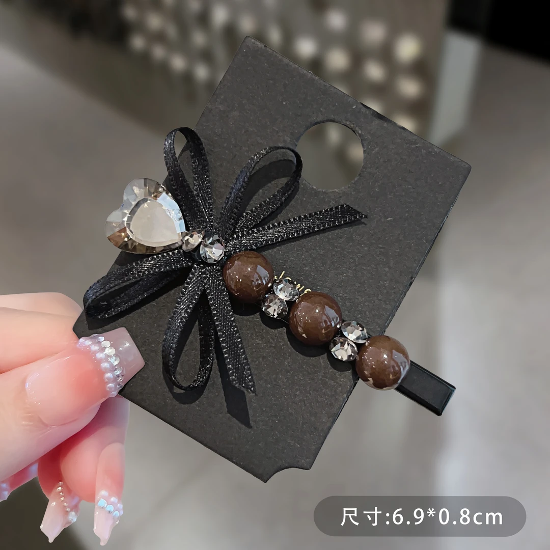 法式复古少女韩国水晶蝴蝶结红色发夹刘海夹侧边发卡百搭鸭嘴夹子