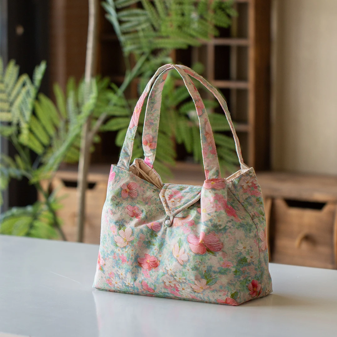 手工布艺繁花茶事包莫奈风茶具收纳袋女士专用茶具手提包茶道配件
