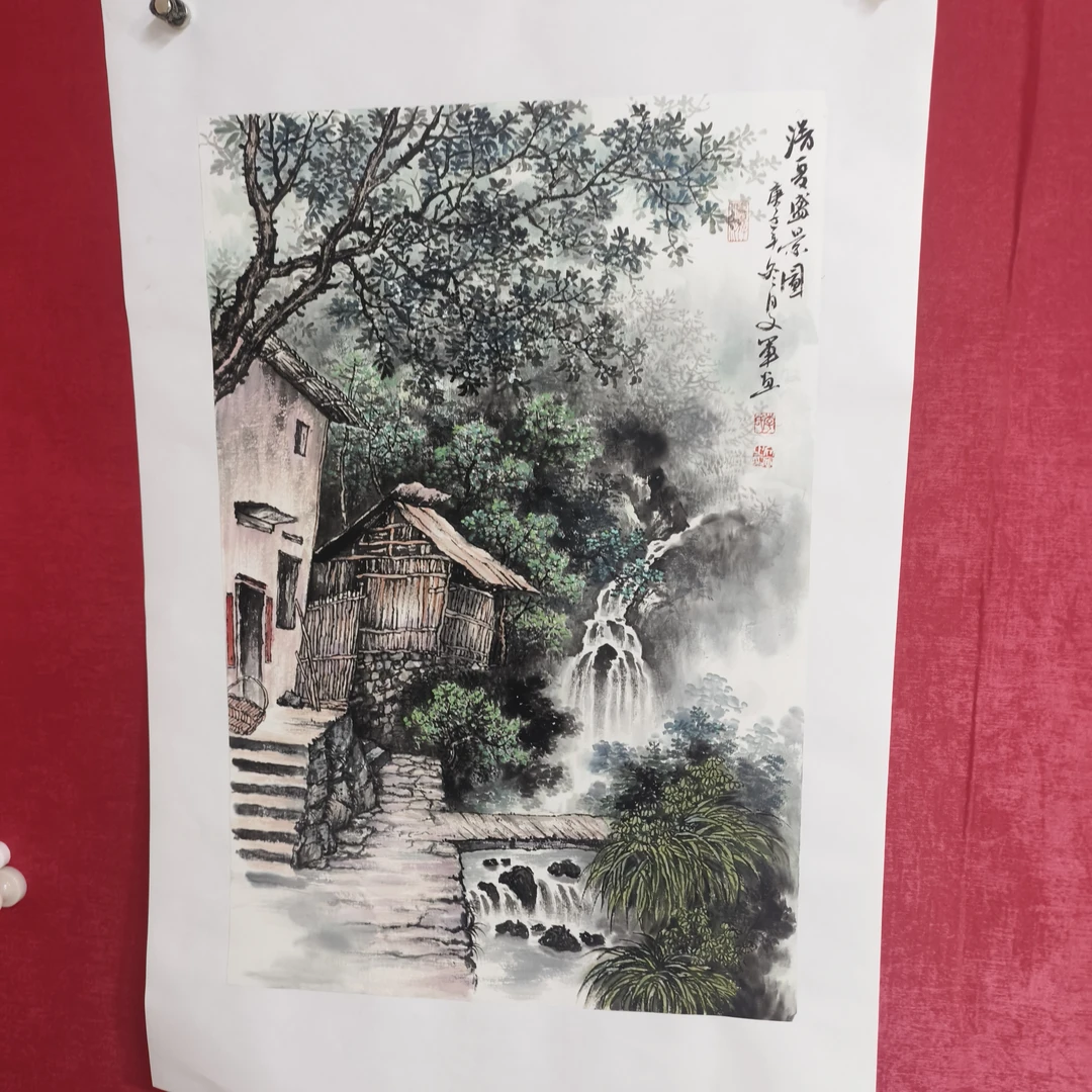 李文军教授四尺三开山水画