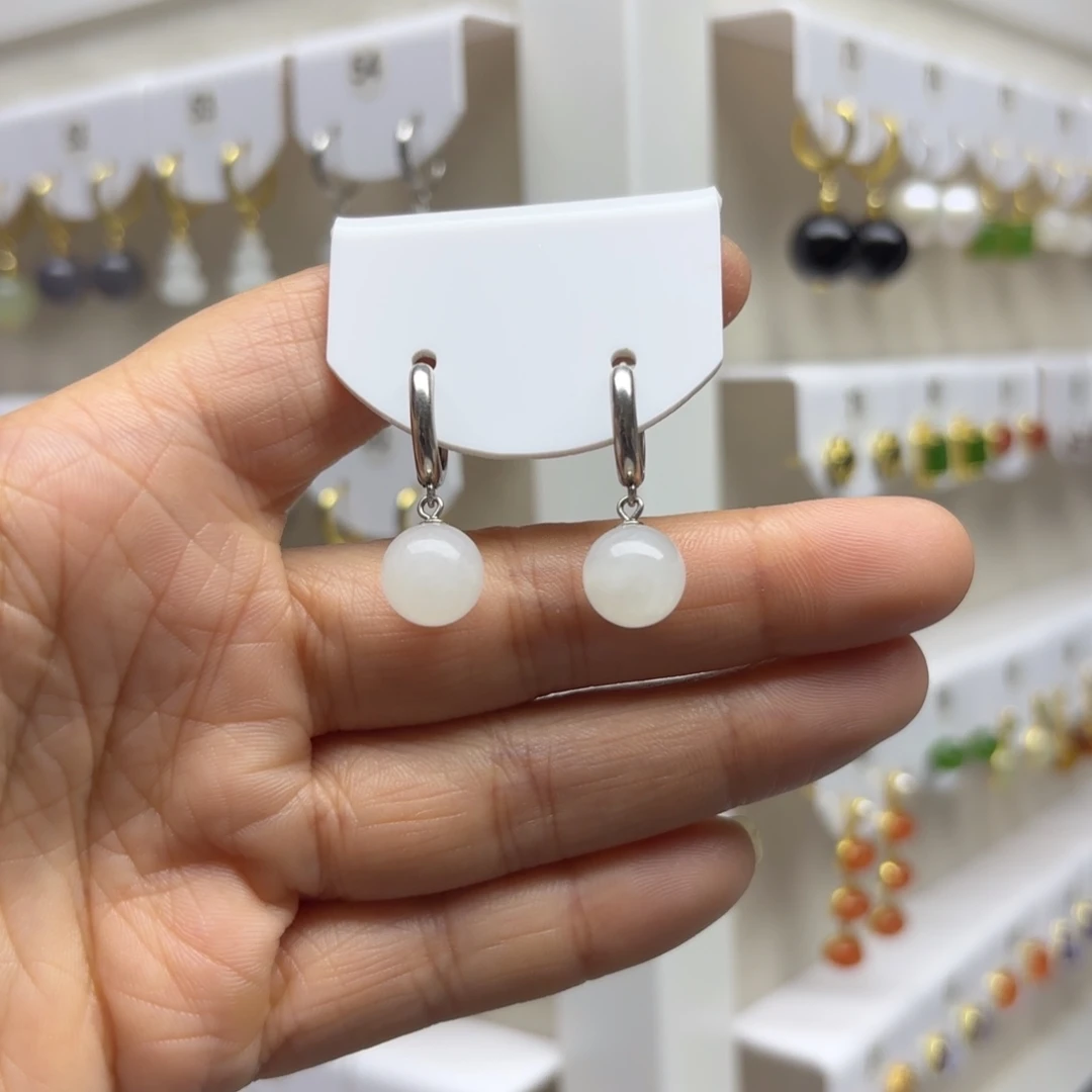 和田玉银S925镶嵌耳饰