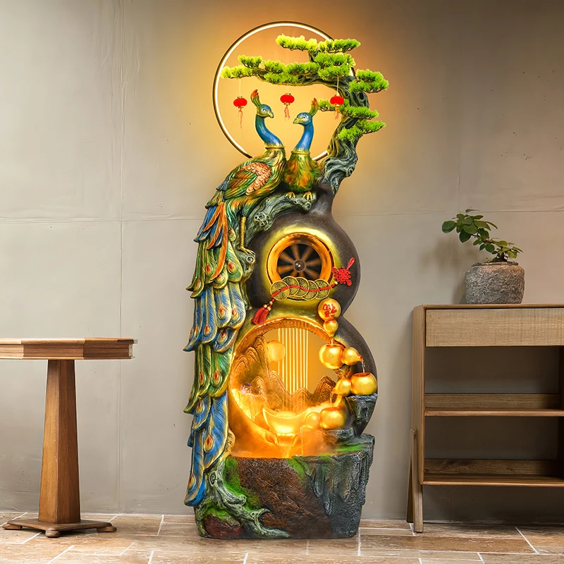 葫芦招财流水摆件循环水风水轮孔雀风水轮落地办公室公司开业礼品